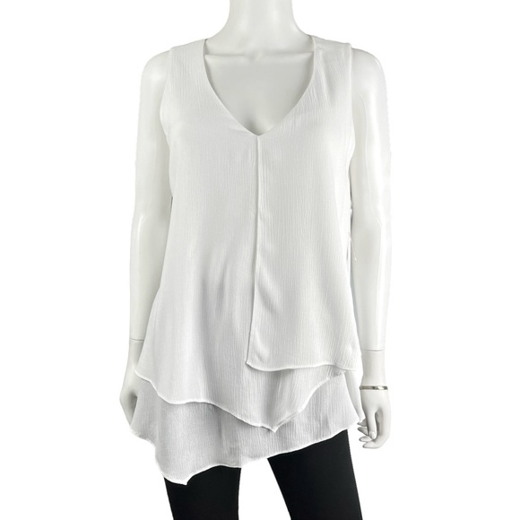 Karen Kane Asymmetrical Hem White V-Neck Tank Top Blouse Womens Size‎ S - NWT - Picture 1 of 10